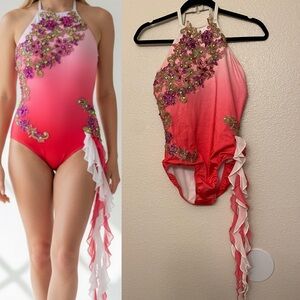 Glamour solo dance costume pink ombre embellished XLC-Extra large child